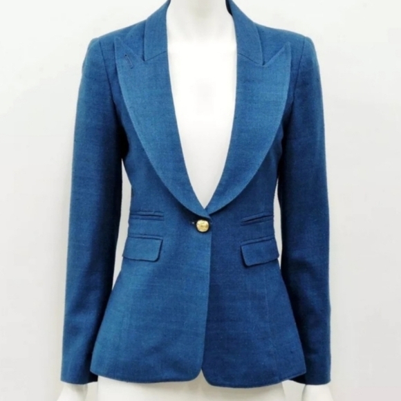 EUC Smythe women's single-breasted textured peak lapel blazer, royal blue size 6 - Picture 12 of 16